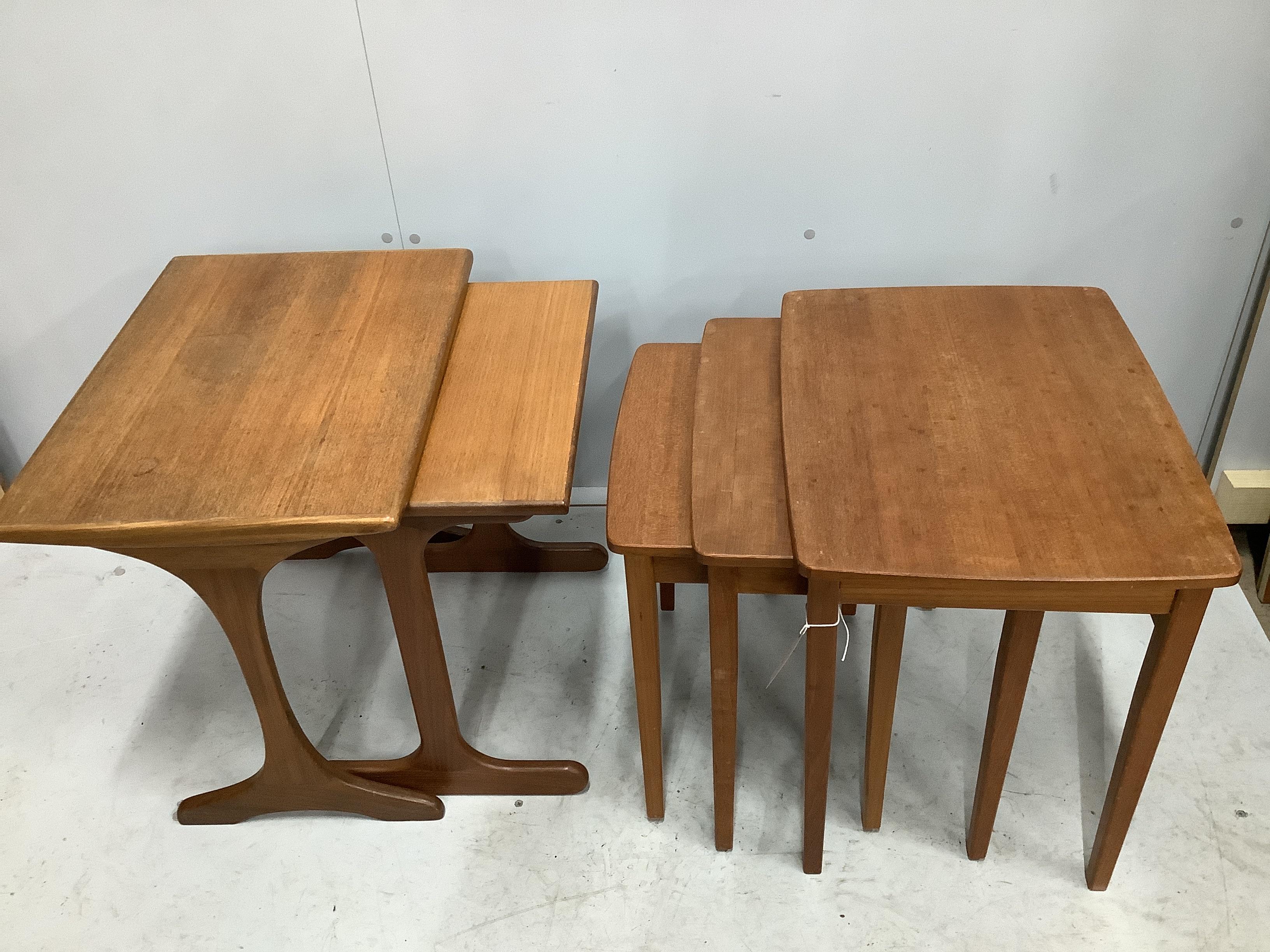 Two mid century rectangular teak nests of tables